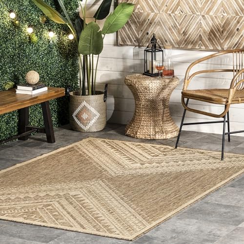 Nuloom Outdoor Performance Collection Landry Brown/Ivory, 5' x 8', Soft