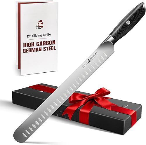 TUO Cuchillo de trinchar, cuchillo de pechuga de 12 pulgadas para cortar carne ahumada, rebanar a través del asado, acero alemán de alto carbono,