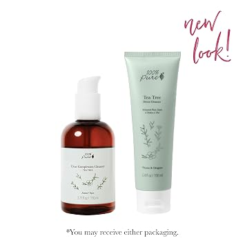 100% PURE Tea Tree Detox Cleanser - Clear Complexion Foaming Face Wash, Acne Blemish Treatment, Deep Skin Cleansing and Pore Declogger for Breakout Prone or Oily Skin - Vegan - 3.4oz