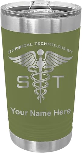 Miniatura 6 de LaserGram Vaso de pinta aislado al vacío de 16 onzas, ST Surgical Technologist, grabado personalizado incluido (coral)