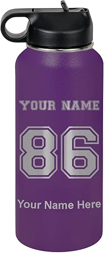 Miniatura 42 de LaserGram Botella de agua personalizada, camiseta deportiva, acero inoxidable de doble pared aislada al vacío con popote superior, regalo grabado