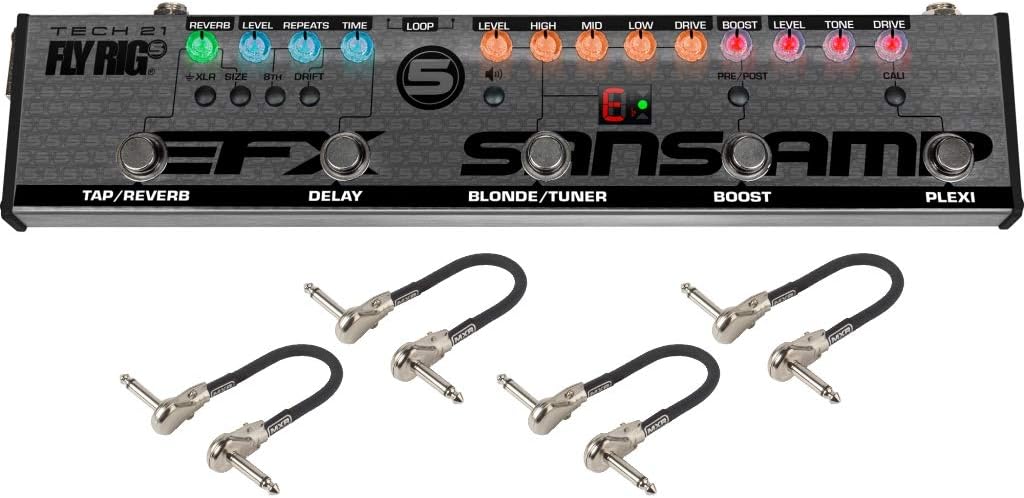 Tech 21 SansAmp Fly Rig 5 V2 Multi-Effects Pedal Bundle with 4 Patch Cables