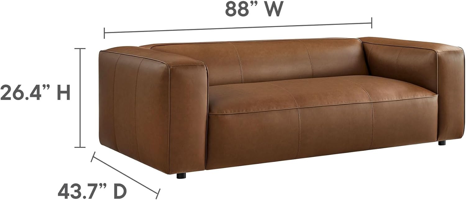 Modway Auren Vegan Leather Sofa in Coffee - Faux Leather Couch - Comfy Modern PU Leather Sofa - Oversized Mid Century Modern Couch for Living Room, Apartment, Loft