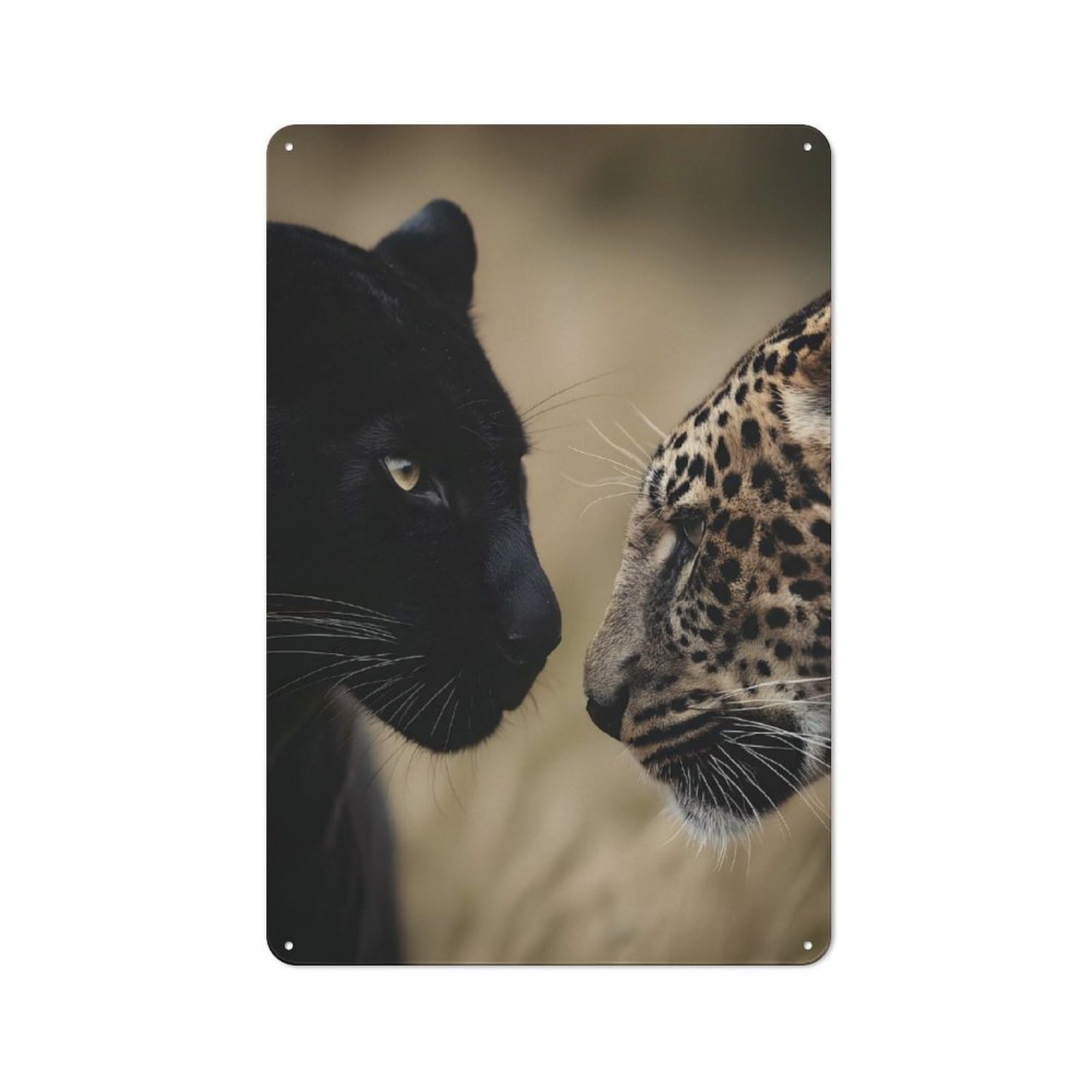 Junmoney Style-5 Black Panther And Leopard Close-Up Shed Style Metal Wall Decor 30X20cm, Tin Sign For Conservatory, Home Bar Or Utility Room