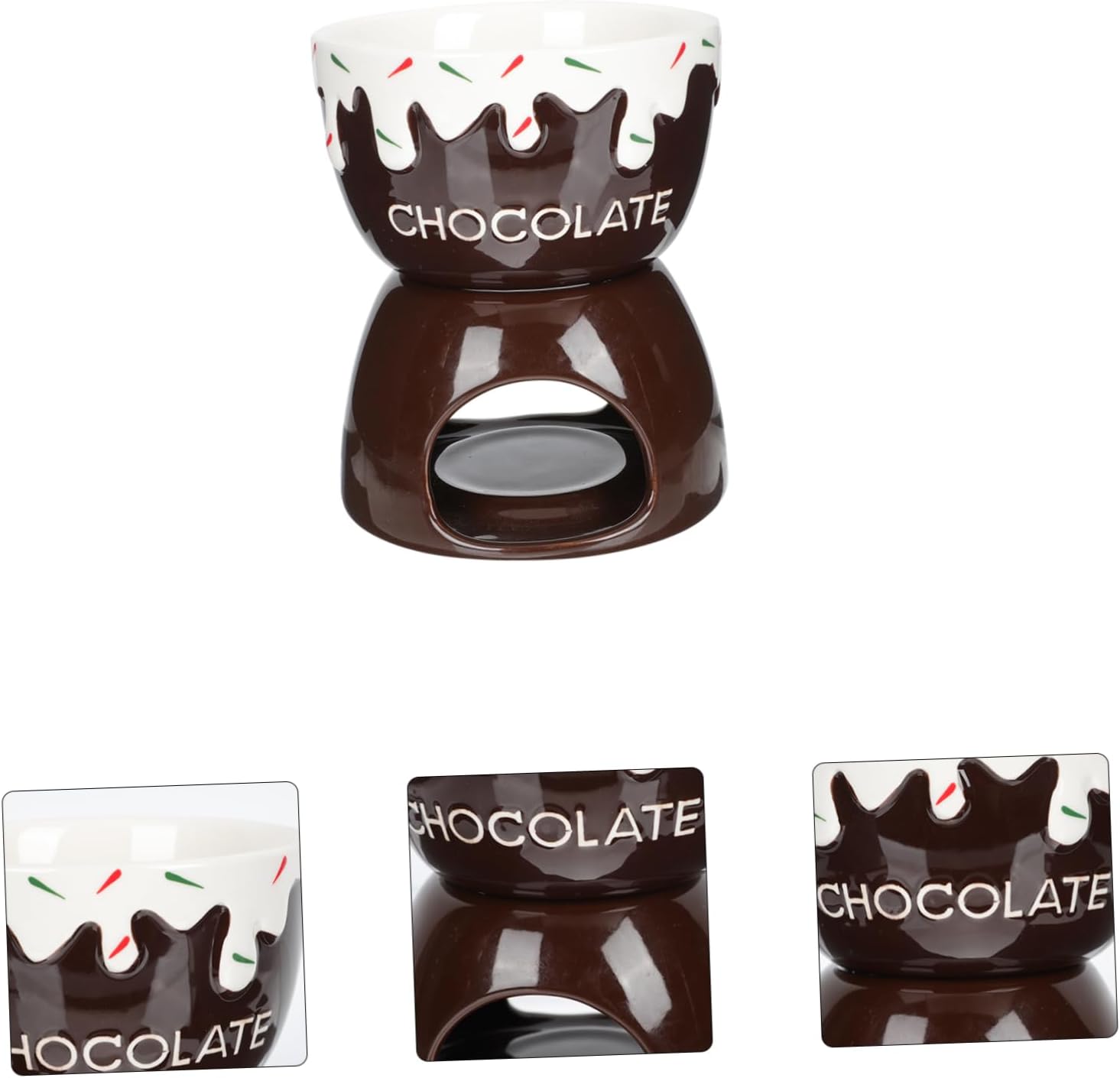 Ceramic Chocolate Melting Pot Set Multi-functional Cheese Fondue Dessert Warmer Detachable Bowl for Breakfast Salad Lightweight Portable for Home Parties and Events