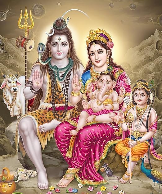 Lord Shiva Family Wall Sticker | Lord Shivaji HD Sticker for Room Decor 13 x 19 Inch -MYTHOLOGY CENTRE