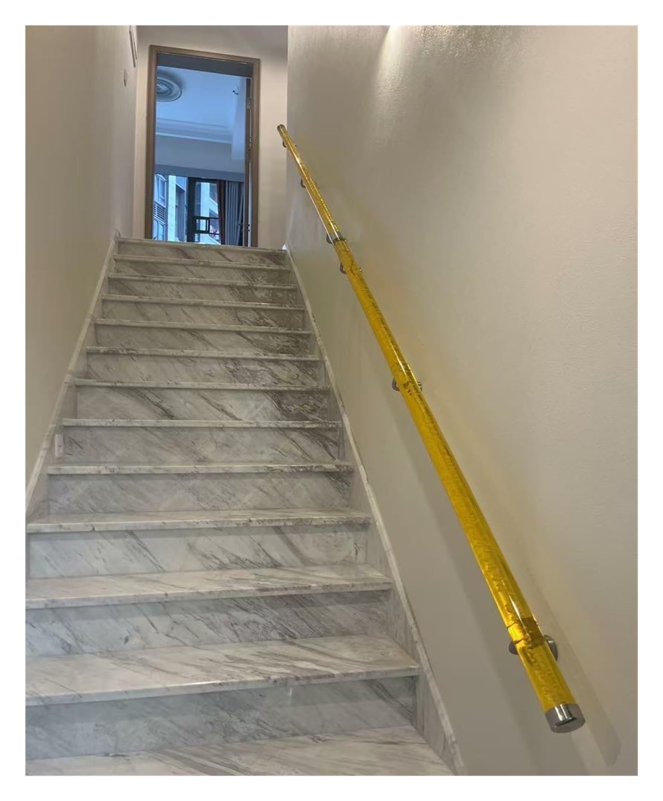 Gyeqxkt Yellow Sturdy Clear Acrylic Handrail For Indoor/Outdoor Stairscustom Length 12.5Ft With Silver Bracketsdurable Stylish Safety Solution For Home & Office