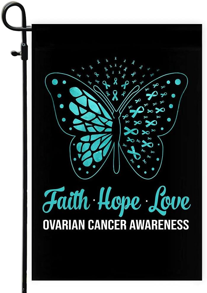 Faith Hope Love Butterfly Ovarian Cancer Awareness Flag Teal Ribbon (12" x 18") USA Garden Flag Premium Decorative Yard Outdoor Flags