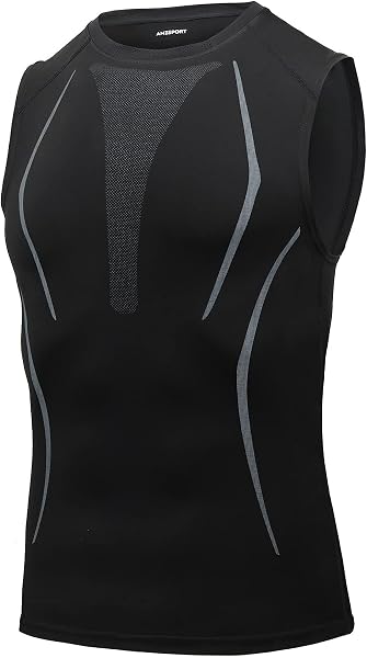 AMZSPORT Canotta Compressione Uomo, Maglia Senza Maniche Aasciugatura Rapida per Bodybuilding Palestra Running - 5
