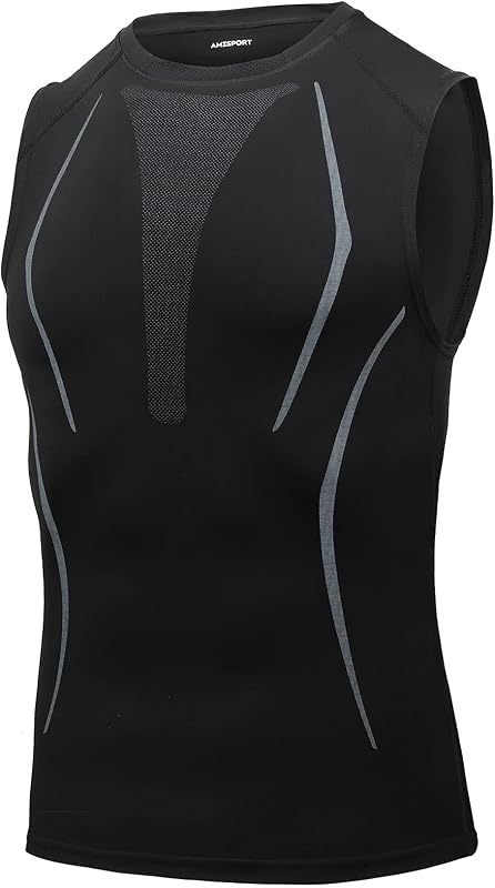 AMZSPORT Camiseta de Compresión Sin Mangas para Hombre, Chaleco de Gimnasio de Secado Rápido Capa Base para Correr
