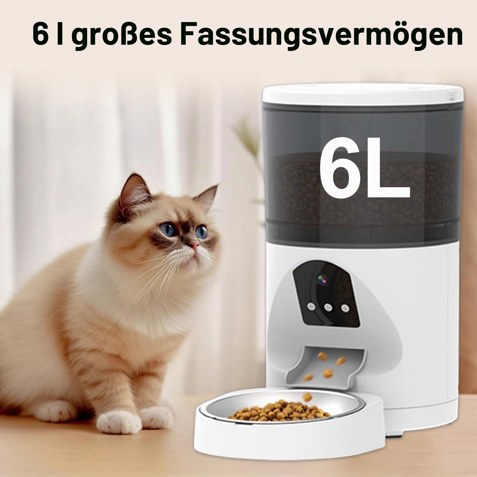 ANTELA Futterautomat für Katzen Hunde 6L mit Video 3MP
