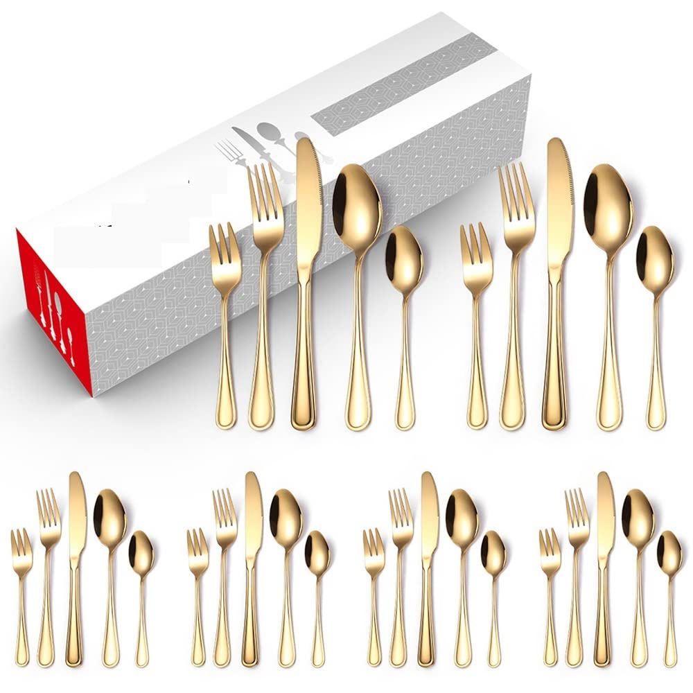 Cubiertos de acero inoxidable reutilizables en juego de cubiertos de 30 piezas para cena