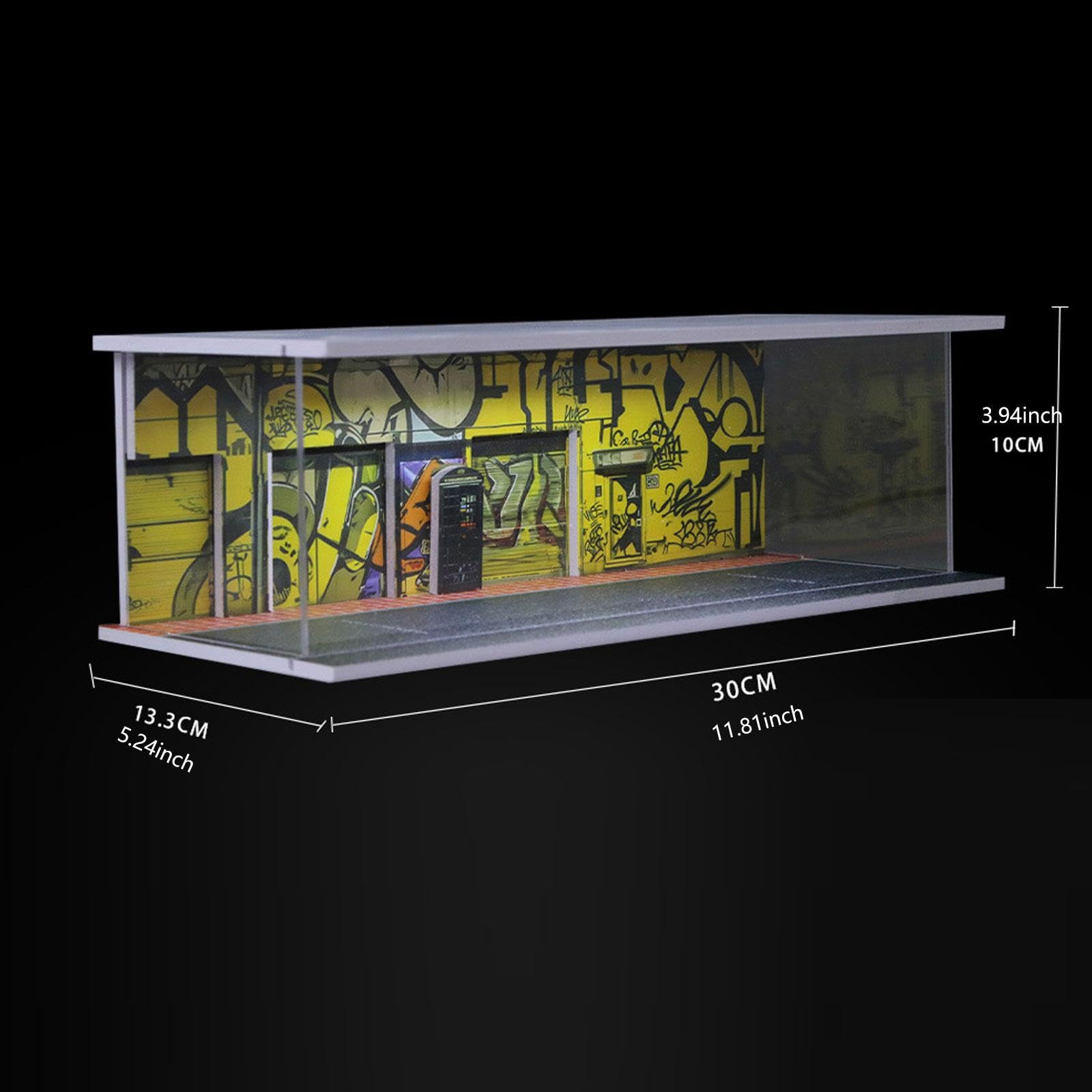 Vetrina Modello Auto Scatola Espositiva Mini Veicolo Garage Diecast Stand Scenario LED in PVC Adatta per Collezione Esposizione Modellini Decorazione, F