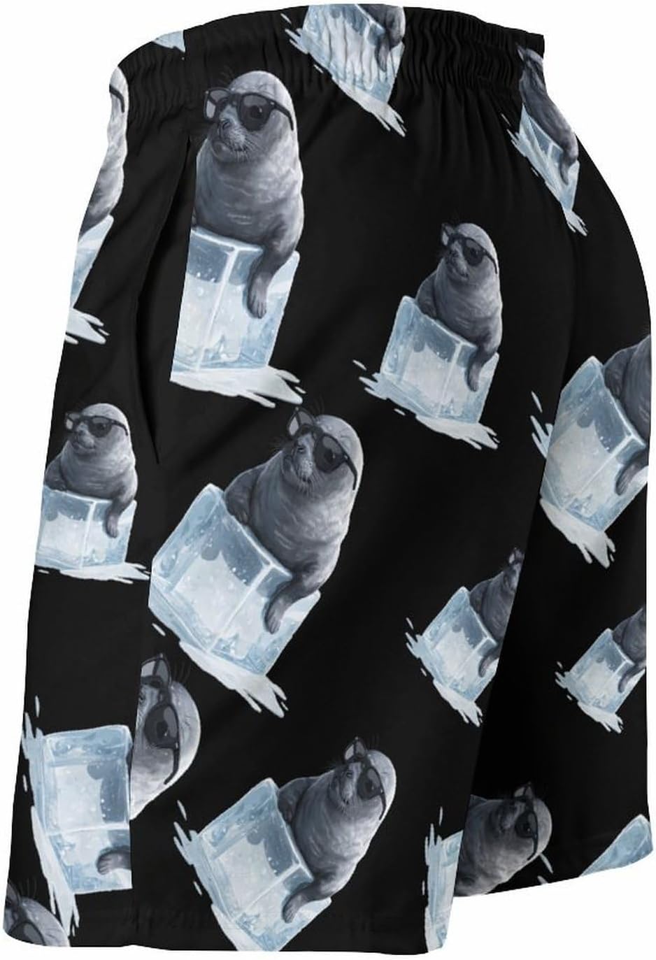 Funny Seal Print Swim Trunks for Men Quick Dry Board Shorts Beach Swimwear Bathing Suits 3X-Large