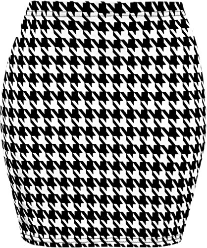 WearAll - Imprimé Extensible elastiqué Jersey Court Mini-Jupe Moulant - Houndstooth - 40-42