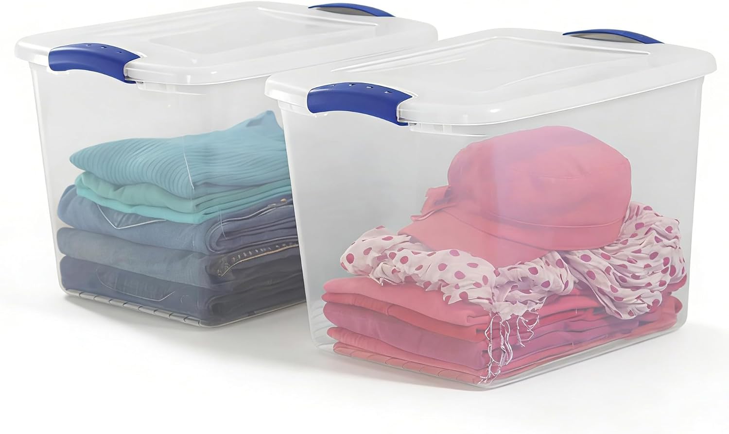 27 Quart Clear Plastic Storage Container with Lid,2 Pack Latching Storage Bins,Blue Stackable Organizer Totes for Closet,Shelves,Dorm Room,Home Office