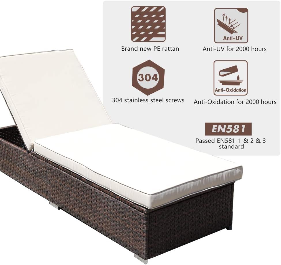 DIMAR GARDEN Outdoor Rattan Patio Chaise Lounge Reclining Chair Sunbed with Cushion Wicker Rattan Couch Patio Furniture for Outdoor Patio Beach Lounge Backyard (Mix Brown) : Patio, Lawn & Garden