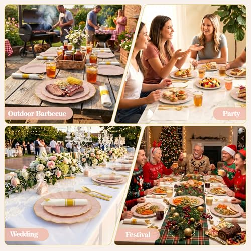 Glowserve 175 PCS Heavy Duty Disposable Plastic Dinnerware Set Pink — view 3