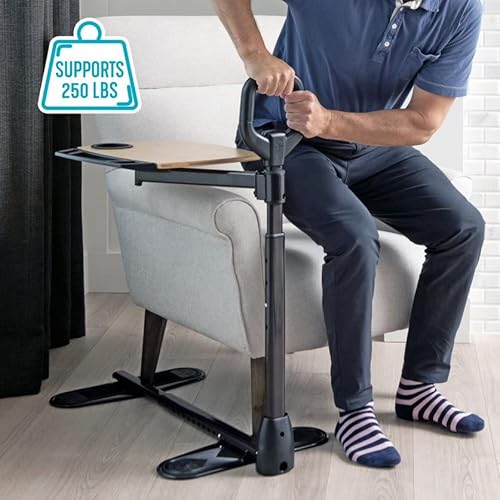 Able Life Able Tray Table, Adjustable Bamboo Swivel Tv And Laptop Table With Ergonomic Stand Assist Safety Handle, Independent Living Aid #TOP2