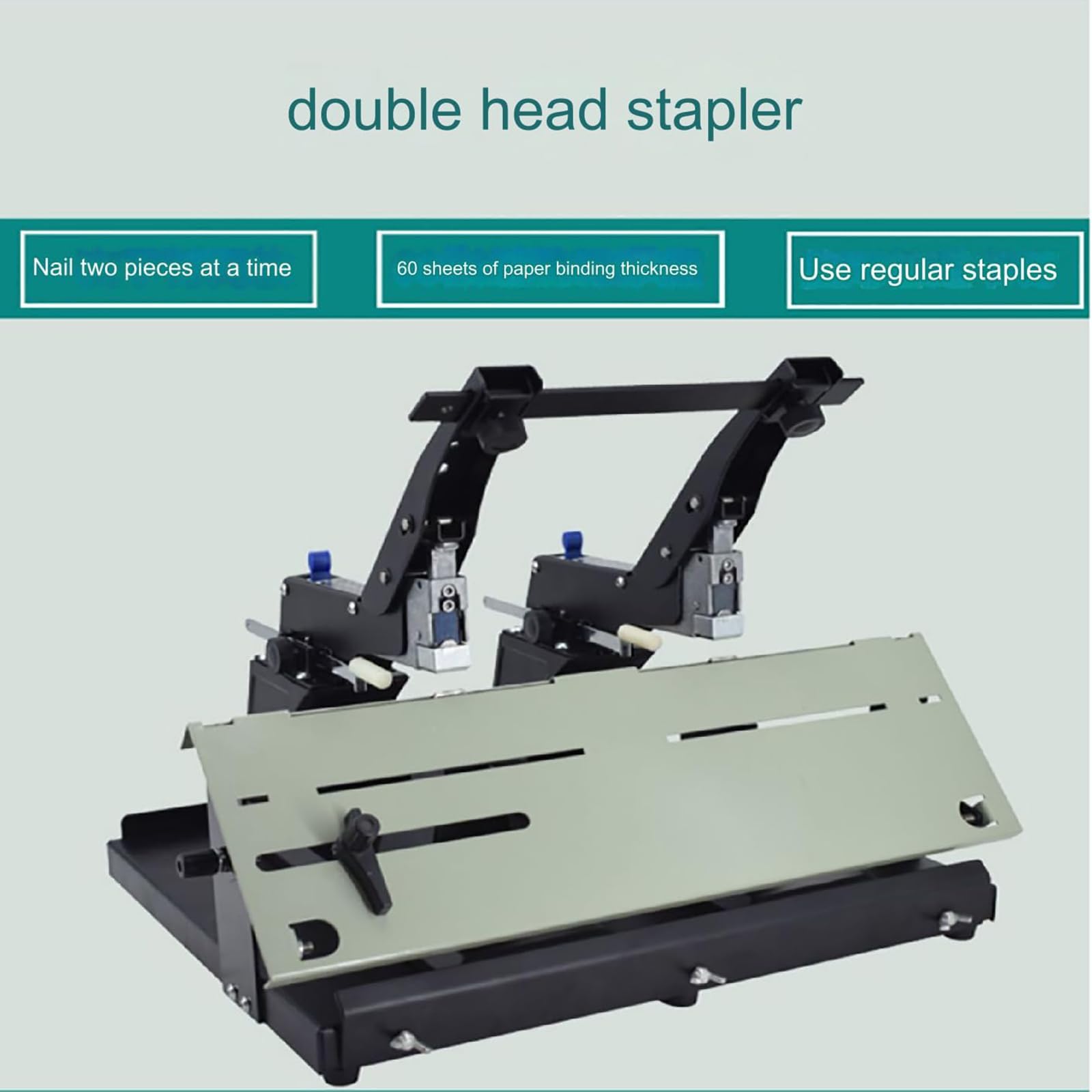 Grapadora de Doble Cabezal, Grapadora de Escritorio A3/A4, con Abrazadera, Grosor de encuadernación 40 Hojas, Grapadora Manual Plana, máquina Grapadora de Doble propósito, Grapadora/creadora de foll