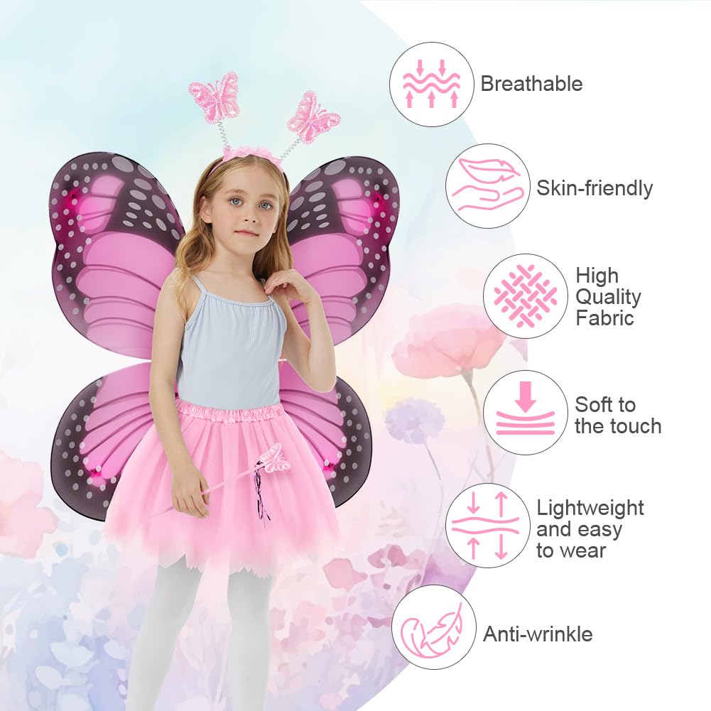 AYBUY Kids Butterfly Wings Costume, Include Fairy Wings Tutu Magic Wand & Headband - Image 4