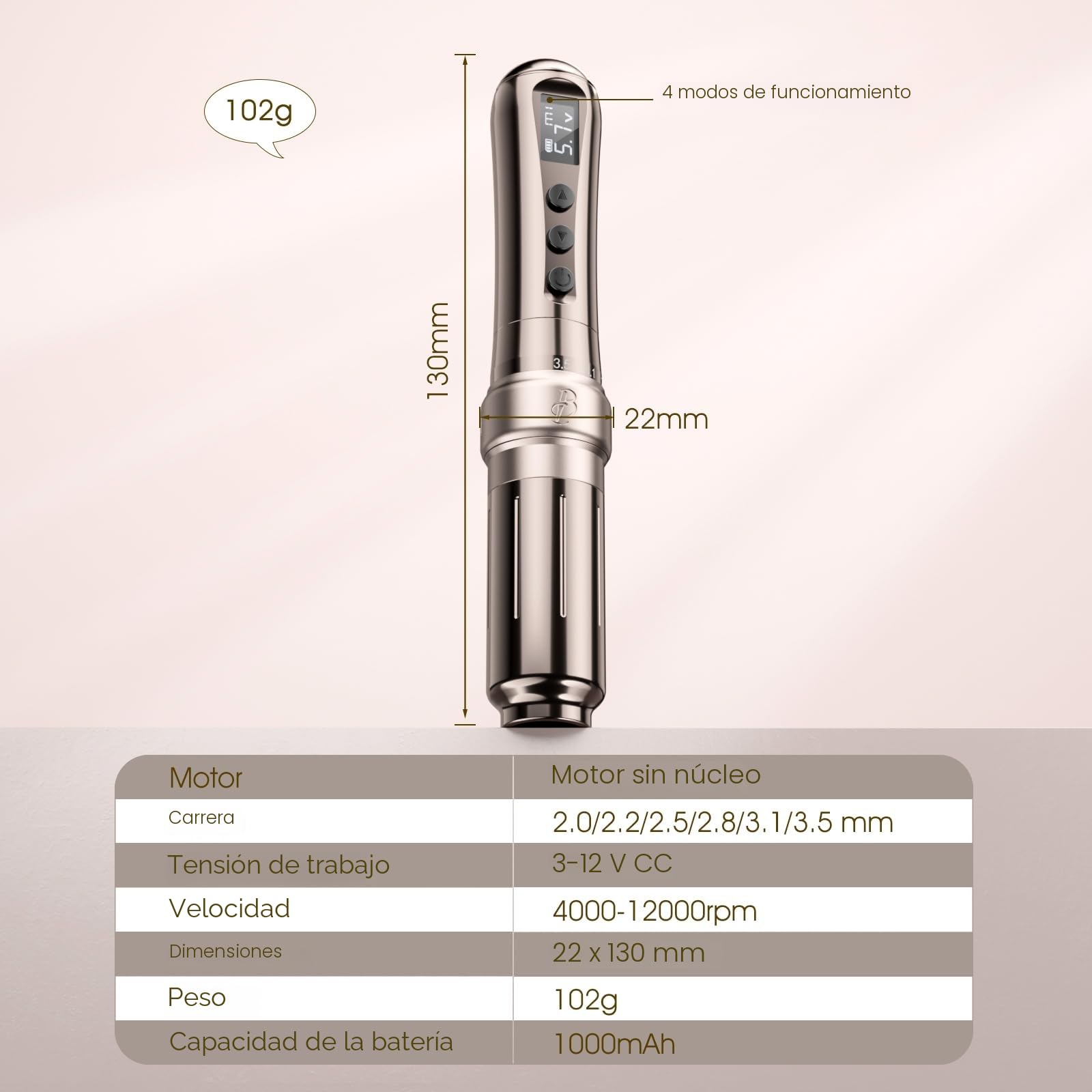Biomaser Wireless Semi Permanent Maquillaje U1 Permanente Lápiz Inalámbrico Ajustable en Seis Tiempos Pantalla OLED para Maquillaje con 2 Batería 1000mAh