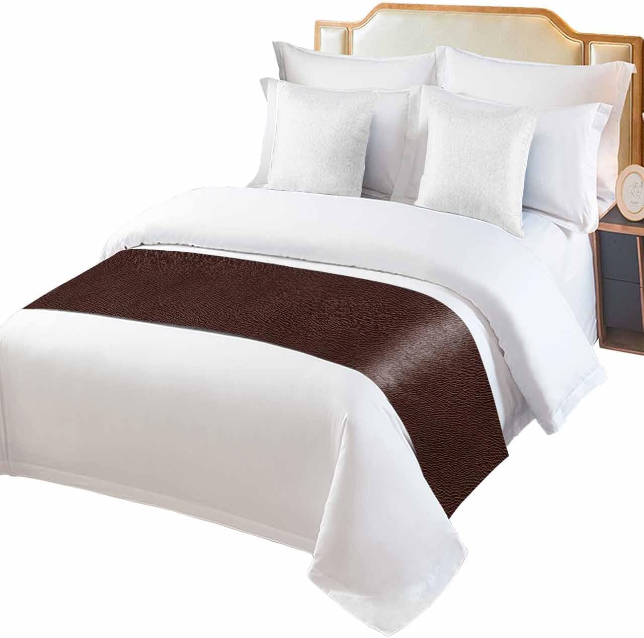 Brown,Bed Runner Scarf King Size,Luxury Bed Throw Runners & Scarves for Twin Full Queen King Foot of Bed,Bedroom Hotel Wedding Room Decoration,Vintage Farmhouse Leather Texture Solid Color 94"x20"