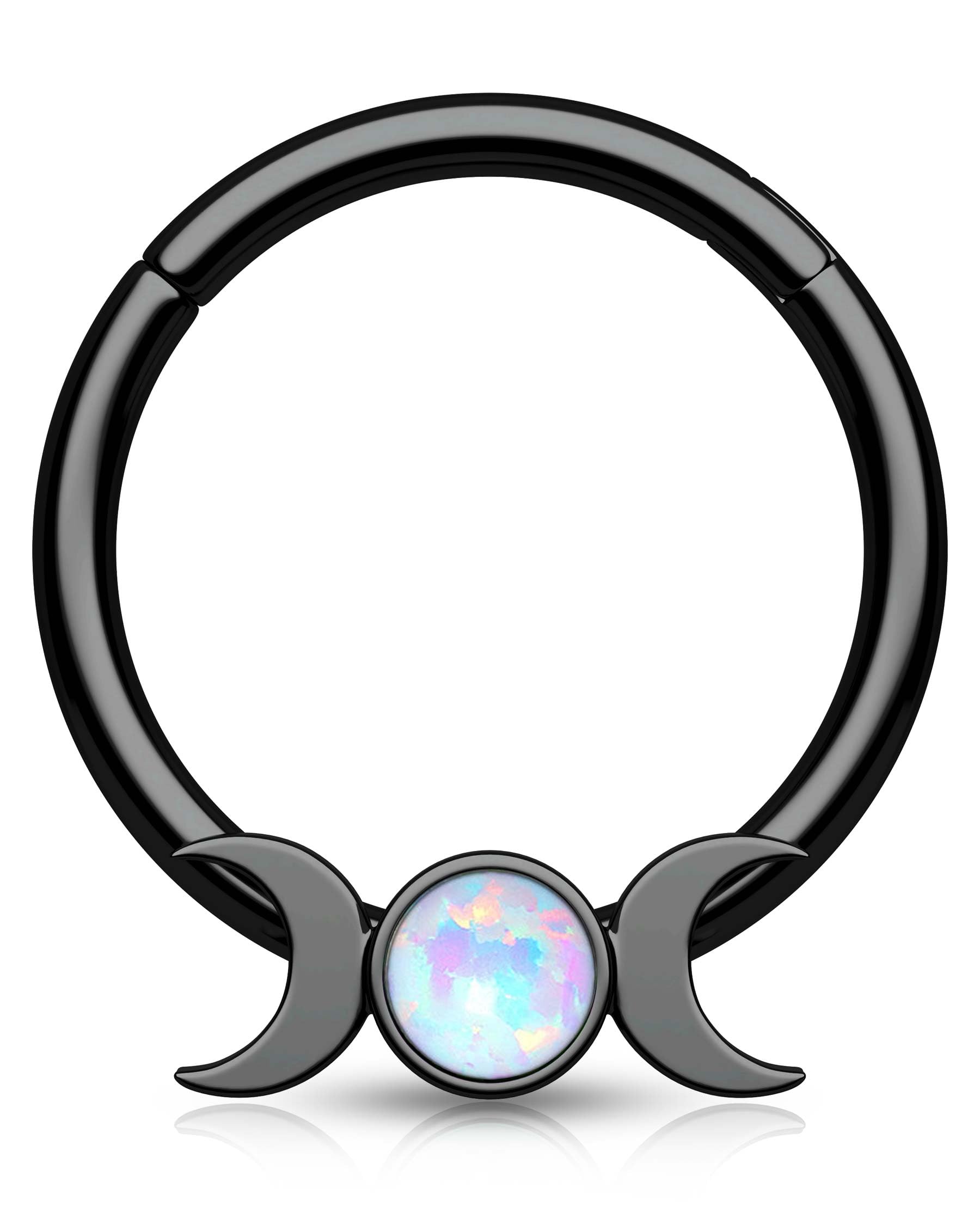 CM Crareesi Mania Septum Jewelry 16G Moon Rings 316L Stainless Steel Daith Piercing Jewelry Helix Earrings for Women Opal Septum Piercing