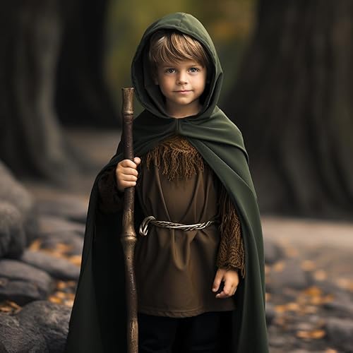 Miniatura 2 de Disfraz renacentista para niños y niños, capa medieval con capucha, para Halloween, guardabosques, mago, elfo, bata con capucha