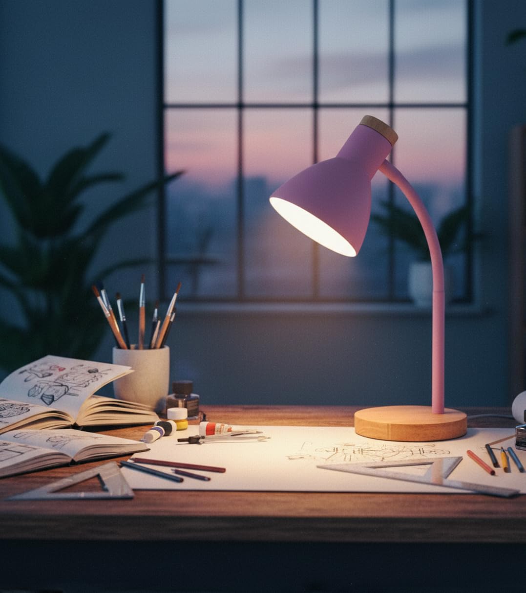 BEL AIR HOME - Lampada Flexo ARGOS E-27 - Legno Nero | Illuminazione Studio, Lavoro, Lettura | Braccio Flessibile | Perfetta per Studenti, Professionisti (LAMPADINA NON INCLUSA) (ROSA)