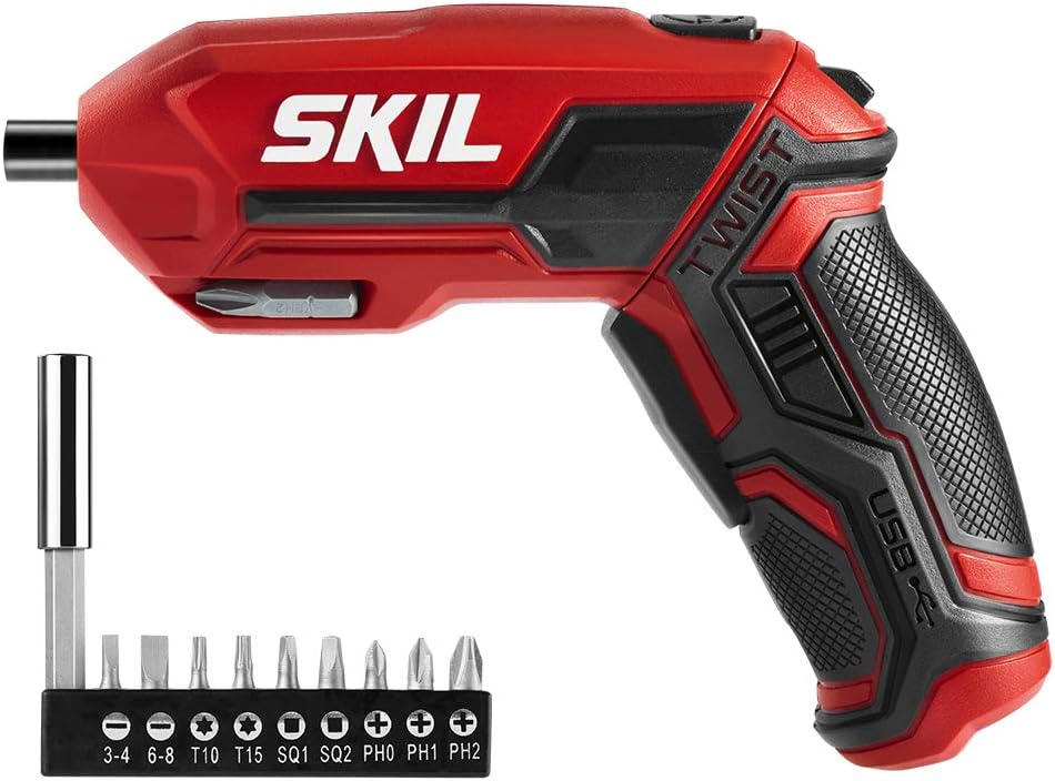 SKIL 4V Pivot Grip Rechargeable Cordless Screwdriver, Includes 9pcs Bit, 1pc Bit Holder, USB Charging Cable - SD561802