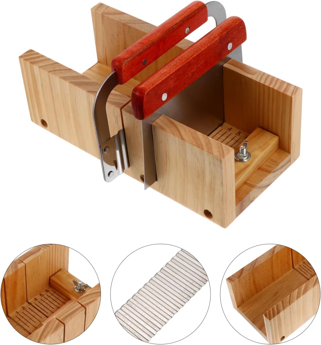 EXCEART Wooden Soap Cutter Set with Dual Slot Loaf Slicer and Straight Wavy Blades for Handmade Soap Making Crafting Tools 9.76X4.52X3.34 Inch