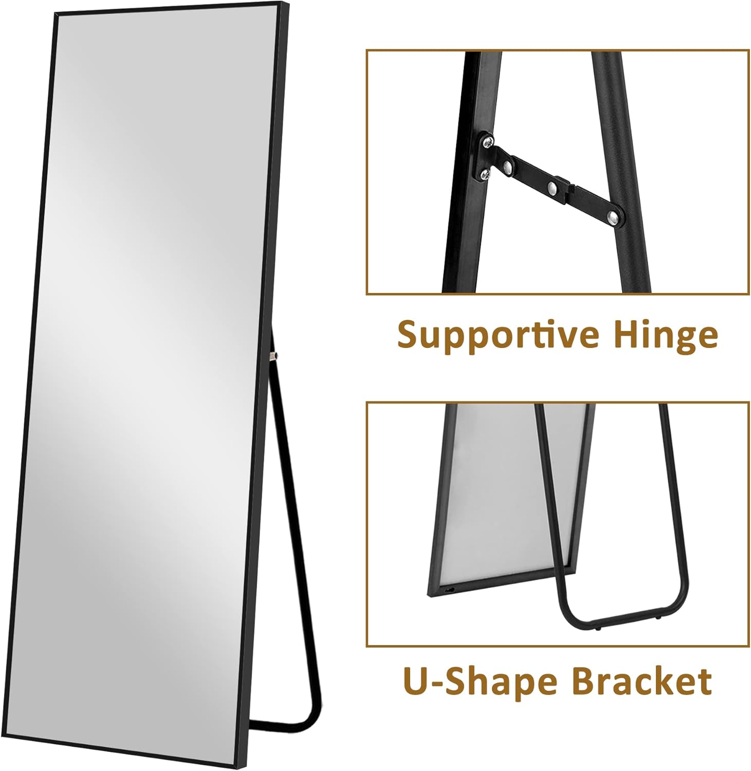 Pexfix Full Body Mirror Length with Black Aluminum Alloy Frame Stand Wall Mounted Hanging for Bedroom Bathroom Living Room Decor,59‘’×16‘' (1017)