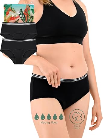 BeMee Perioden-Unterwäsche I Daytime Hipster aus zertifizierter Bio-Baumwolle I waschbare Perioden-Unterwäsche auslaufsicher (schwarz Größe XS bis XXL)