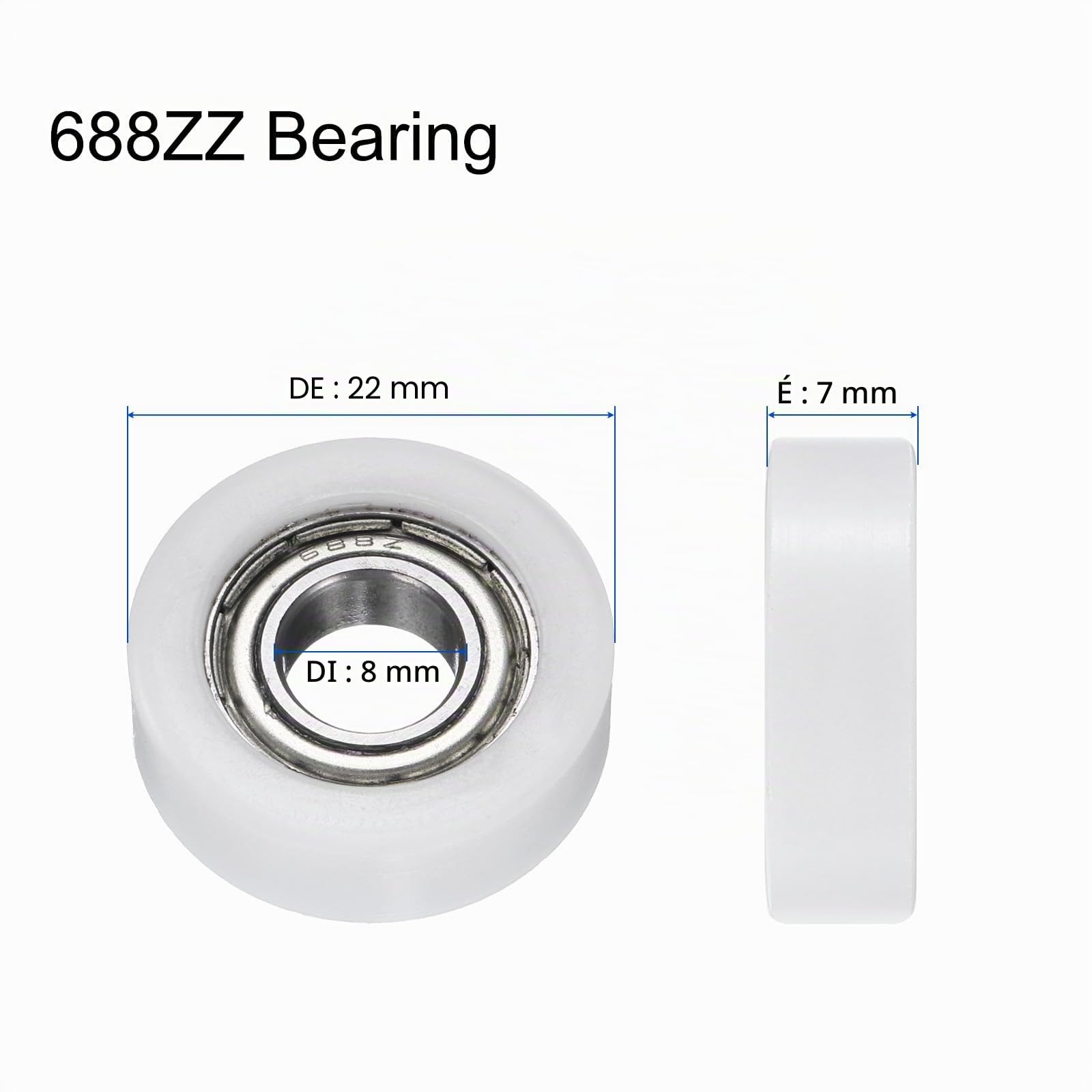 QUARKZMAN 4Pcs Roulement à Billes Guide 8 x 22 x 7mm Double Blindé Roulements à Rouleaux POM, Poulie Plate pour Meubles, Accessoires de Quincaillerie, Blanc