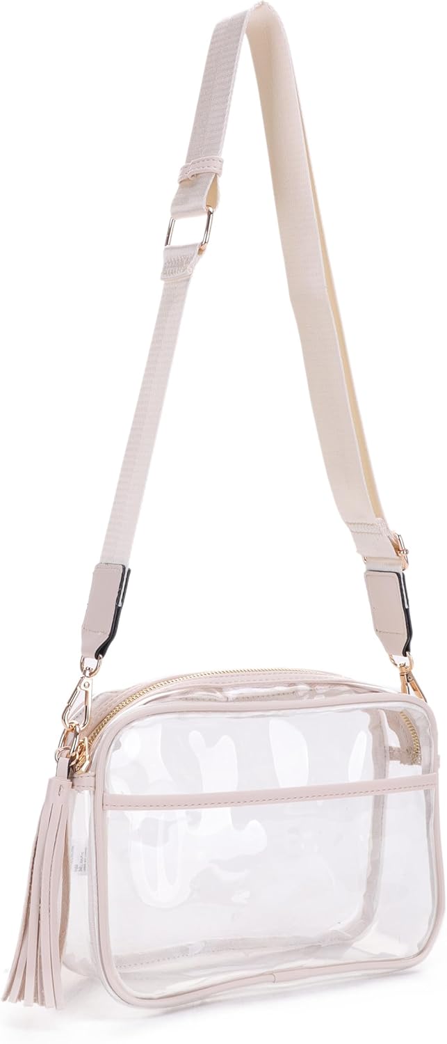 Isabelle Clear Transparent Crossbody Bag for Stadium Approved Concert Events with Adjustable and Detachable Strap and Tassel