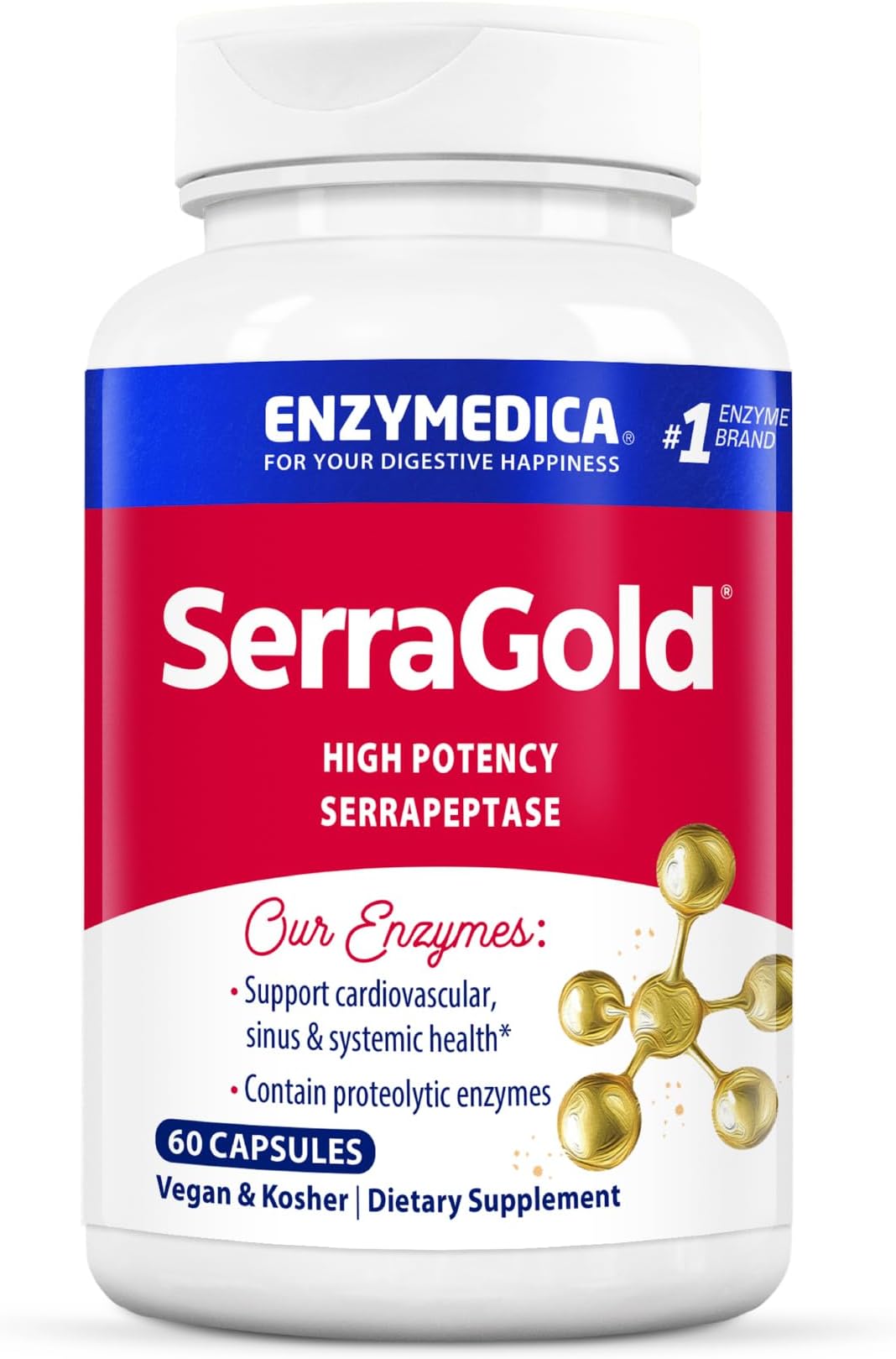 Enzymedica, SerraGold, High-Potency Serrapeptase Enzyme Supplement, Supports Respiratory, Heart & Immune Function, 60 Count