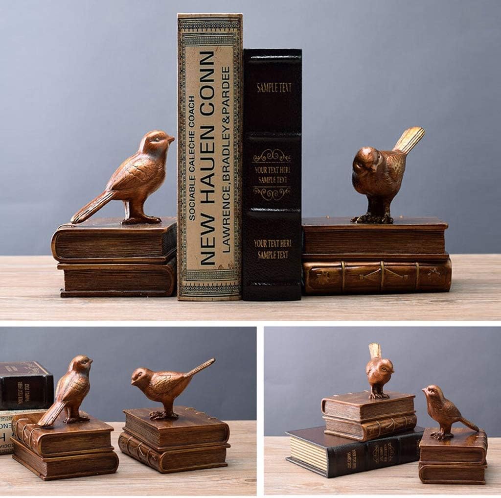 Bookends Nonskid Bookends Resin Bird Bookends Decorative bookend Retro Painted Finished Tabletop Home Decor Creative Birthday Present Pair Bookends Decorative (Color : Brass)