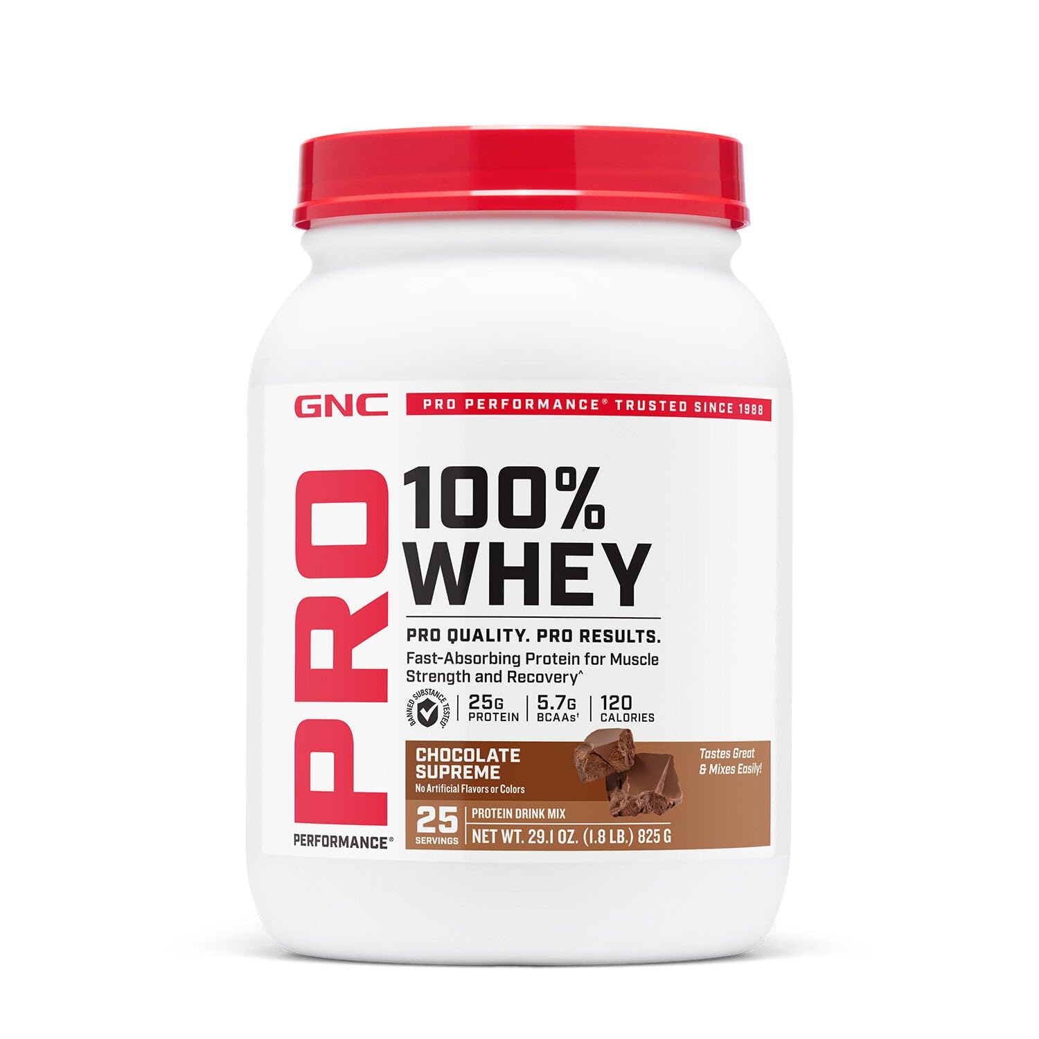 GNC Pro Performance 100% Whey Protein Powder 2.0, Fast Absorbing for Muscle Strength and Recovery, Chocolate, 25 Servings