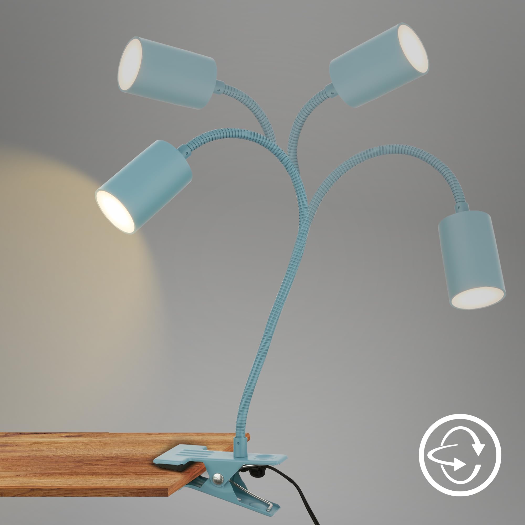 BRILONER - Lampa biurkowa LED z włącznikiem kablowym, obrotowa, ciepła barwa światła, dziecięca, do biura, zaciskowa, do czytania, nocna, 40 cm, niebieska – styl i funkcjonalność