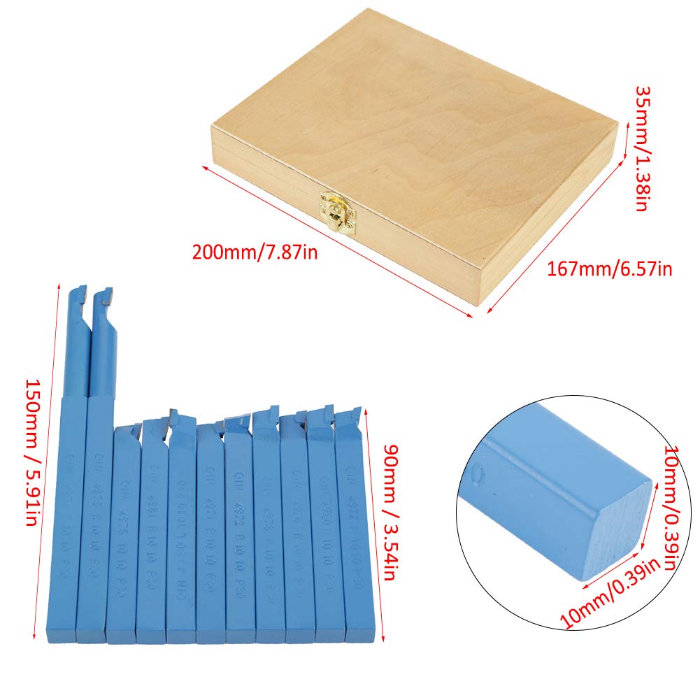 Cocoarm Drehmeissel Set Drehstahl Satz 11 Stücke Drehmaschine Werkzeuge Hartmetall Drehen Werkzeug Set (10 × 10 mm)