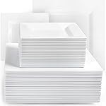 Aya\'s 100ct Square Plastic Disposable Plates, White - 9.5-Inch 50 Dinner and 6.5-Inch 50 Salad Plates for Party - Heavy-Duty Hard Plastic Design for Wedding, Event, Christmas, and Thanksgiving