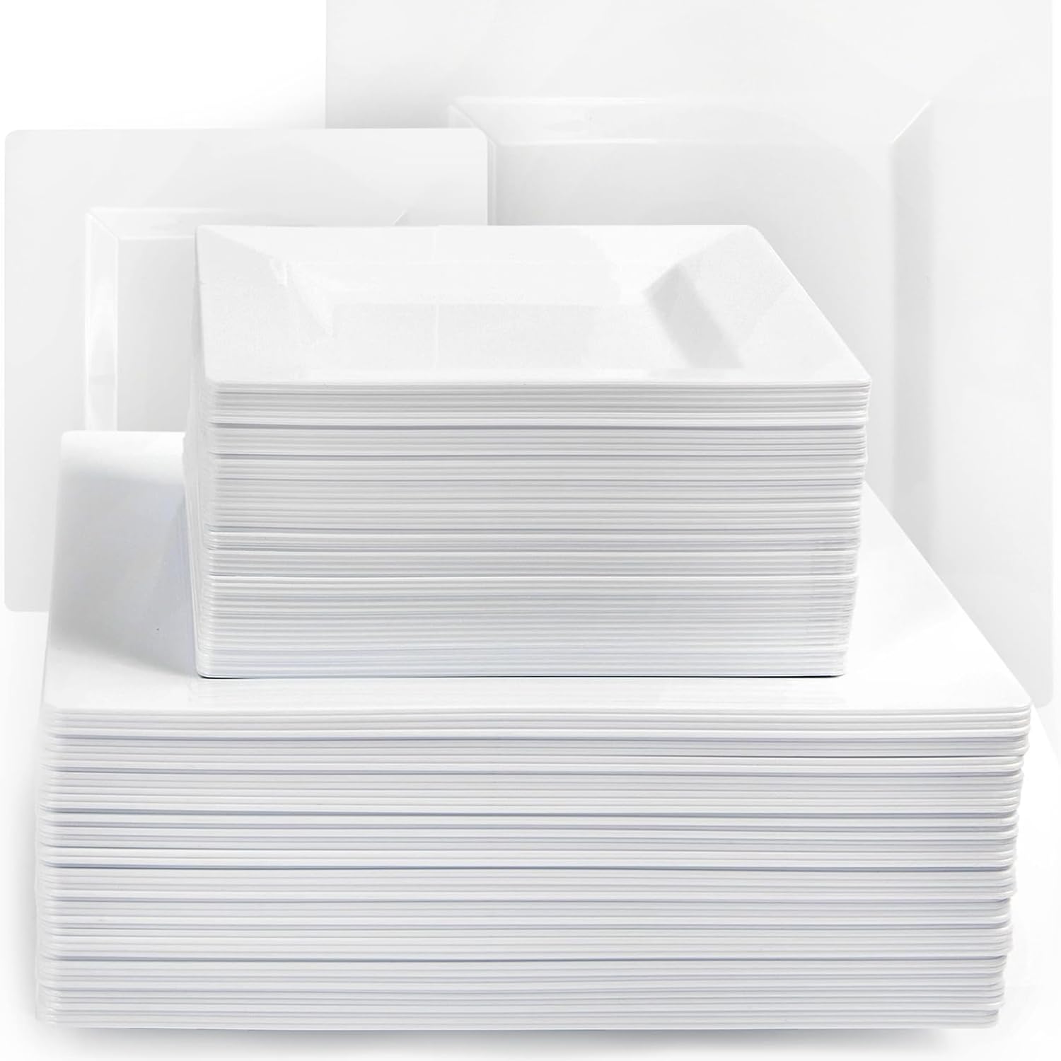 aya's 100ct square plastic disposable plates, white - 9.5-inch 50 dinner and 6.5-inch 50 salad plates for party - heavy-duty hard plastic design for wedding, event, christmas, and thanksgiving