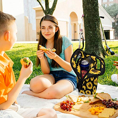 Naanle Sunflower Insulated Zipper Lunch Bag Cooler Tote Bag For Adult Teens Kids Girls Boys Men Women, Floral Flower Lunch Boxes Lunchboxes Meal Prep Handbag For Outdoors School Office #TOP4