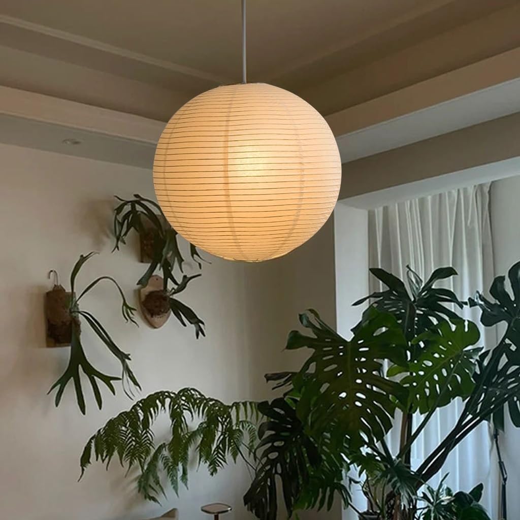 Lampada A Sospensione In Carta Pergamena Stile Giapponese Wabi-Sabi - Lampadario Piatto Sferico In Ferro Per Soggiorno, Camera Da Letto E Studio Minimalista(60cm)