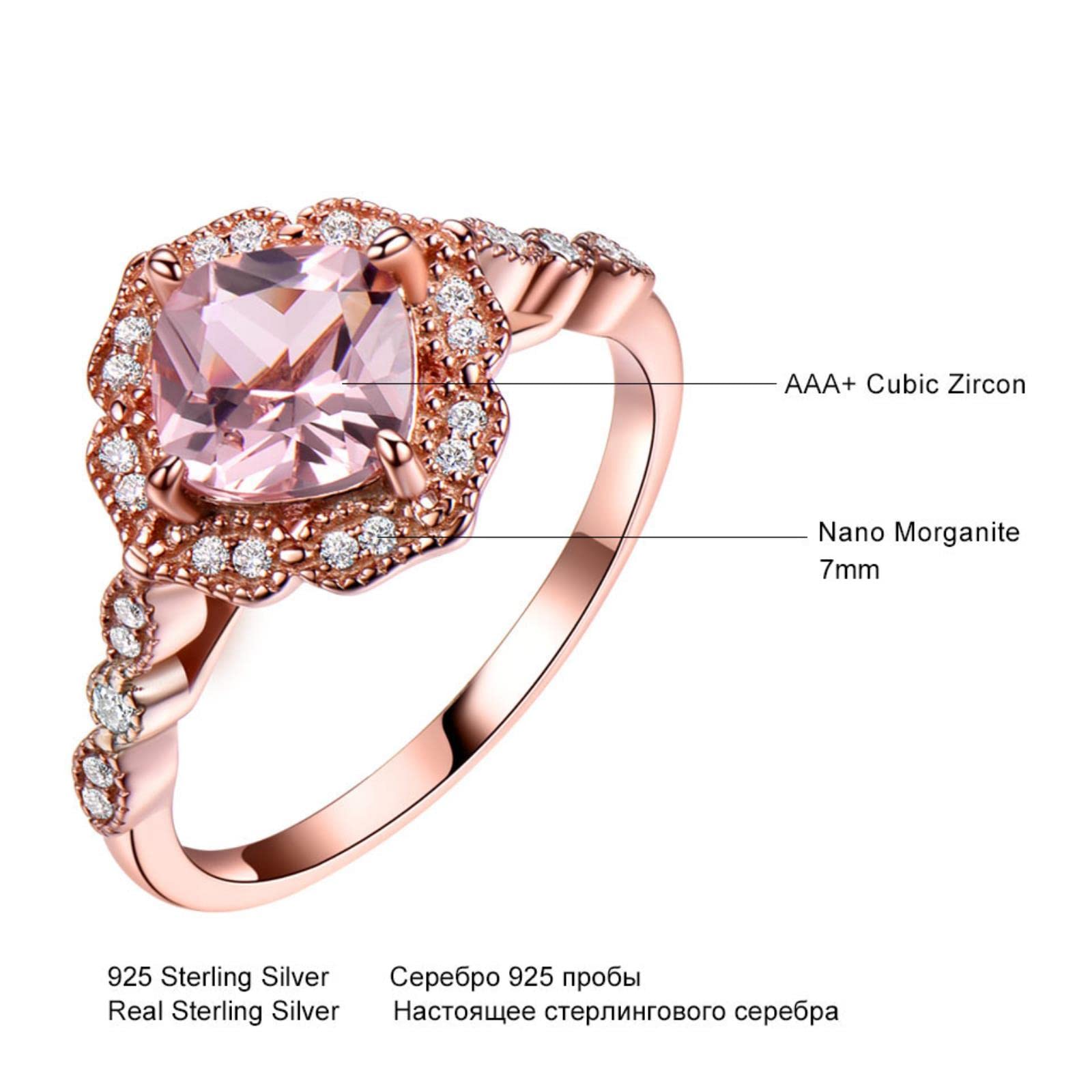 2 Unids/Set Creado Nano Morganite 925 Anillos De Plata Esterlina Encanto Flor Anillos Dobles para Mujeres Joyería Fina