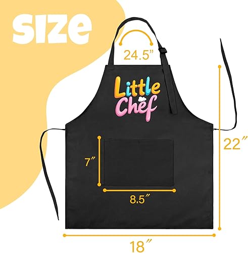 Miniatura 2 de Juego de delantal de chef para niños, delantal de cocina ajustable con 2 bolsillos, negro, para niños y niñas de 3 a 8 años