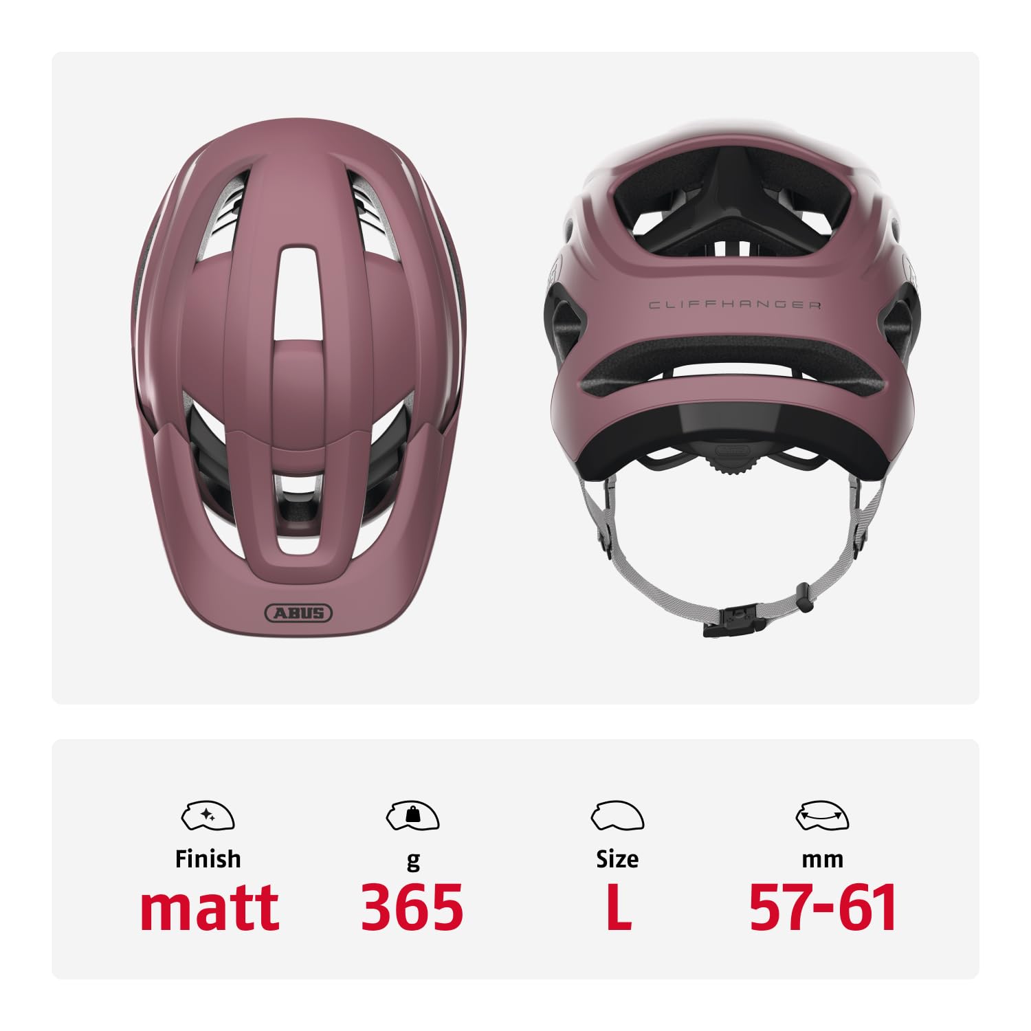 ABUS Cliffhanger Casco MTB para Bicicleta, Blush Red, L | Casco MTB para Singletrail y Enduro, cierre magnético, visera ajustable, almohadillas lavables