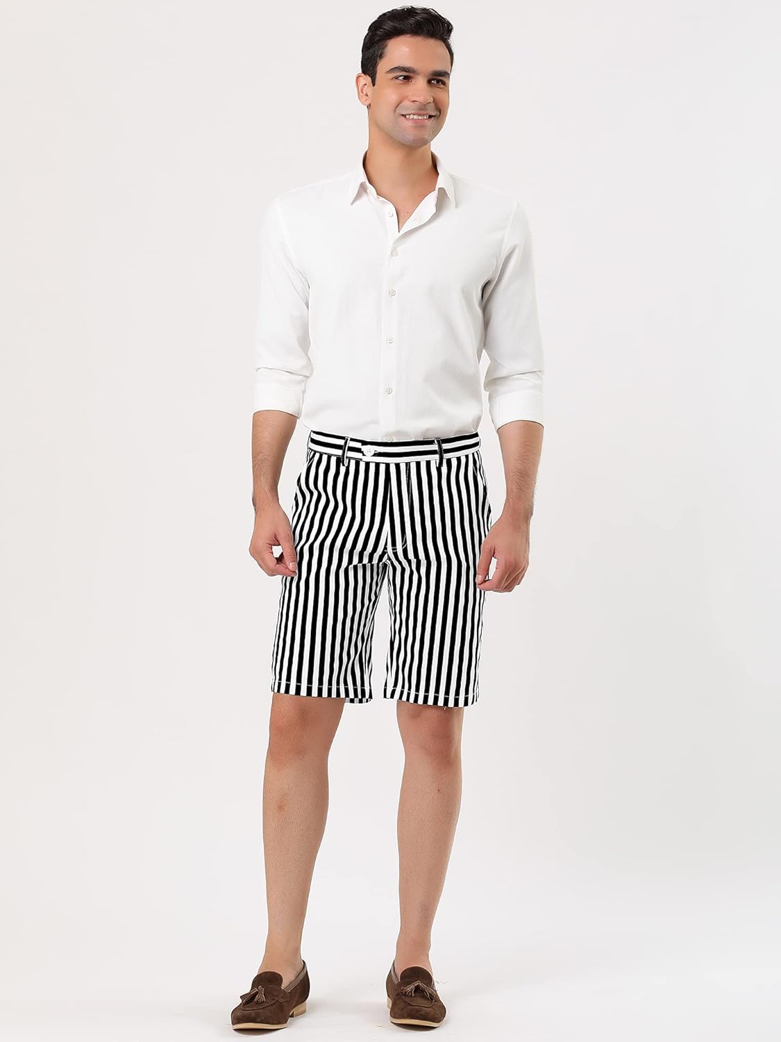 uxcell Men Summer Shorts Striped Slim Fit Flat Front Walk Chino Shorts