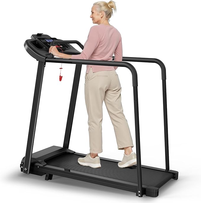 Senior Walking Treadmill with Handrails & Shock Absorption